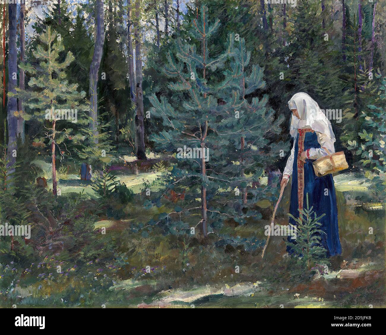 Vinogradov Sergueï Arsenievich - cueillette de champignons dans la forêt - École russe - 19e siècle Banque D'Images