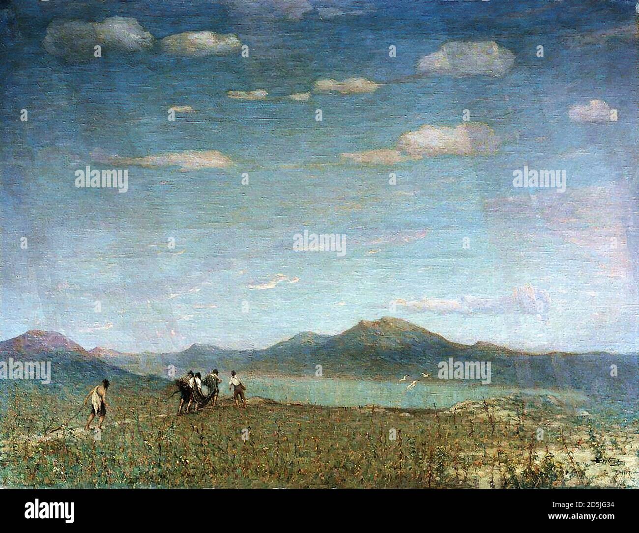 Zarubin Viktor Ivanovich - Paysage avec rivière et pêcheurs - École russe - 19e siècle Banque D'Images