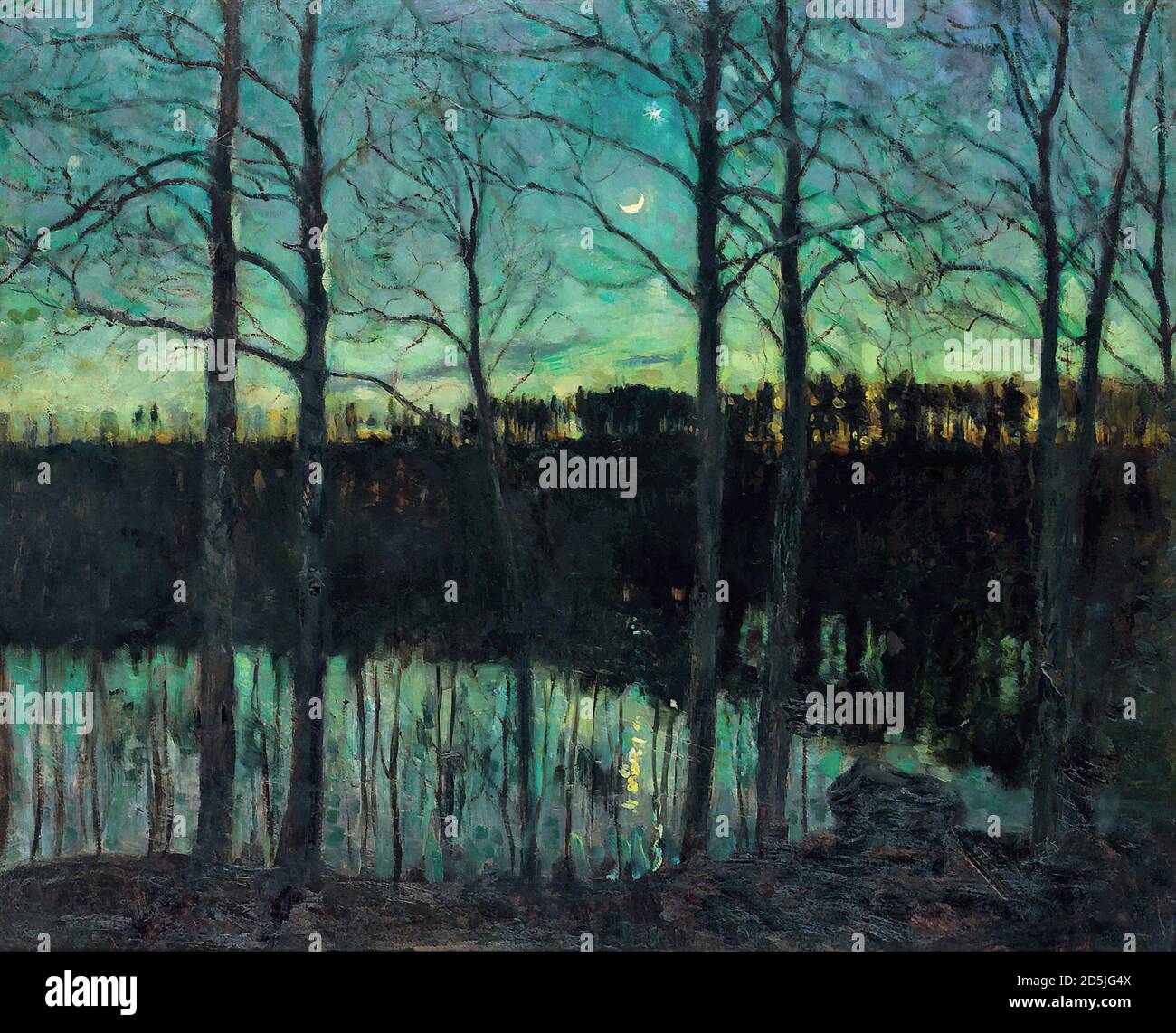 Zhukovsky Stanislav Yulianovich - Paysage de la rivière Moonlit - École russe - 19e siècle Banque D'Images