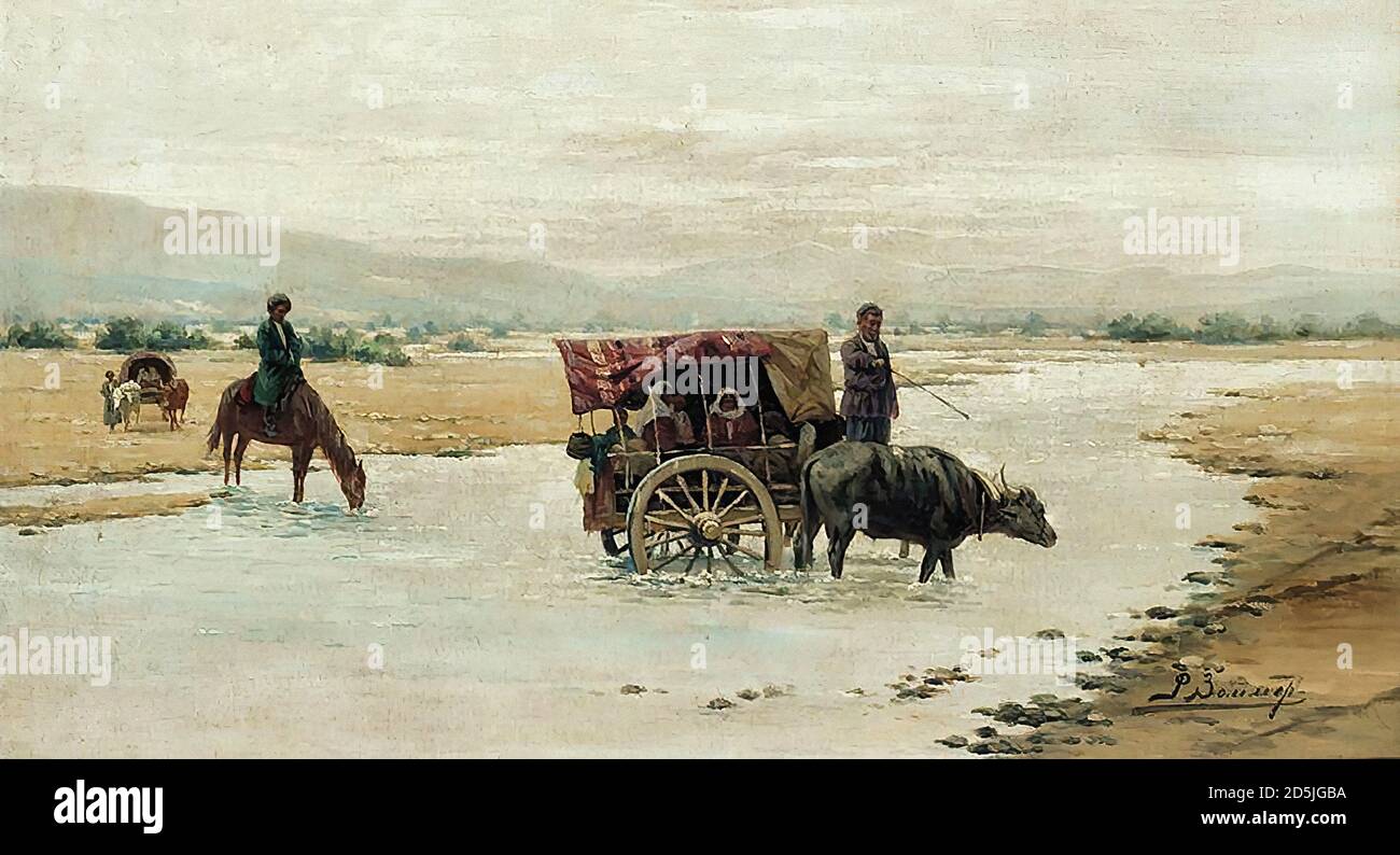 Zommer Richard Karlovich - voyageurs à Karakum - École russe - 19e siècle Banque D'Images