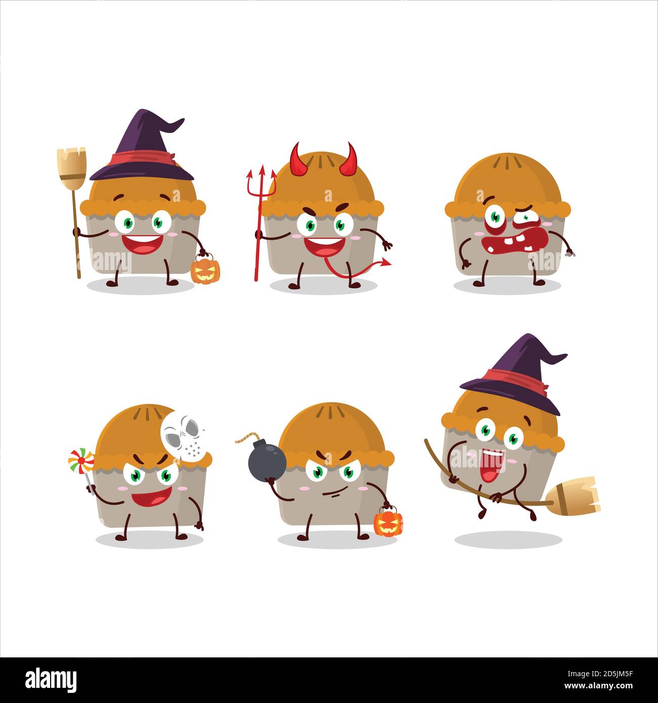 Émoticônes d'expression d'Halloween avec personnage de dessin animé de tarte à la viande Illustration de Vecteur