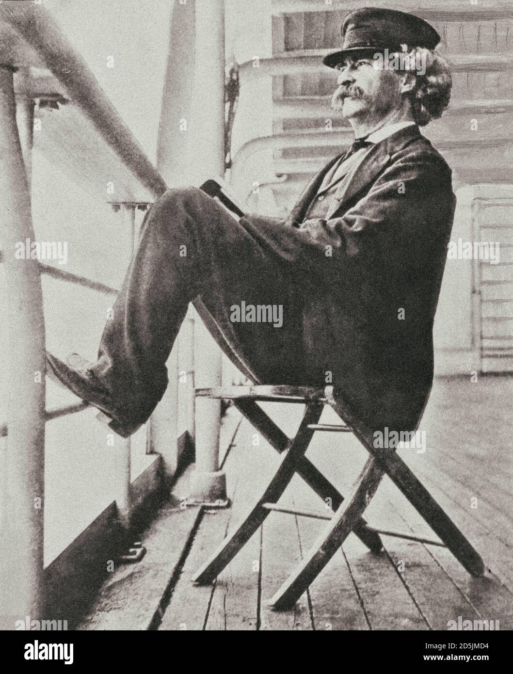 Portrait-crayon de Mark Twayn Samuel Langhorne Clemens (1835 – 1910), connu sous son nom de plume Mark Twain, était un écrivain, humoriste, entrepreneur américain Banque D'Images