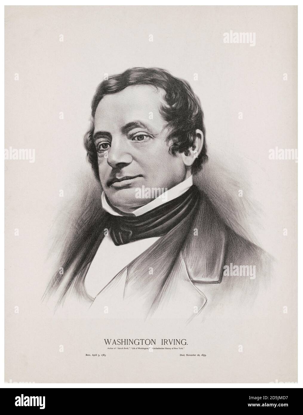 Portrait de Washington Irving. Washington Irving (1783 – 1859) était un écrivain, essayiste, biographe, historien et diplomate américain de Th Banque D'Images