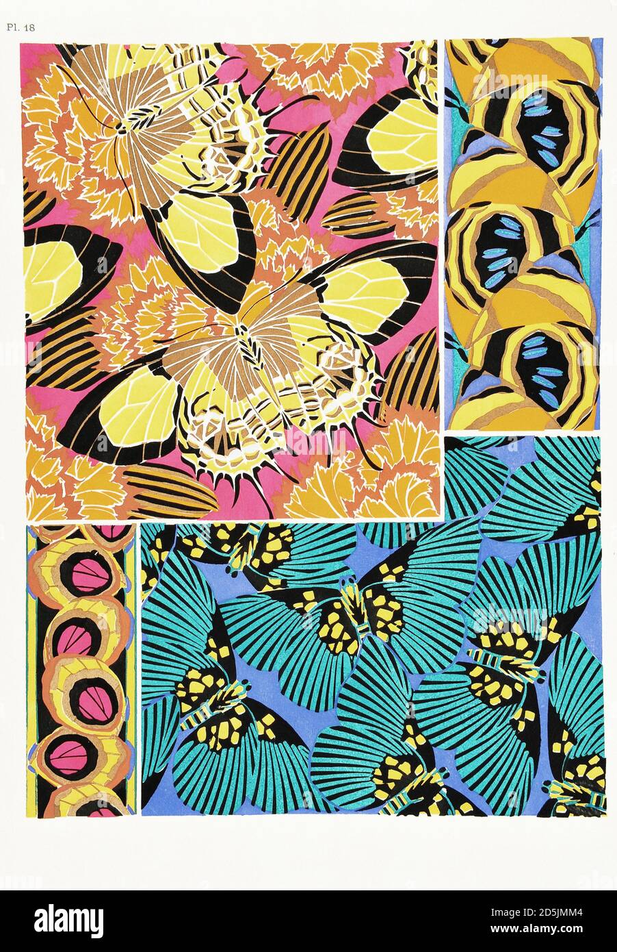 Papillons : vingt panneaux de phototype colorés au motif. PL XVIII Depuis le livre d'Emile-Allain Seguy (1877-1951). Paris, France. 1925 Banque D'Images