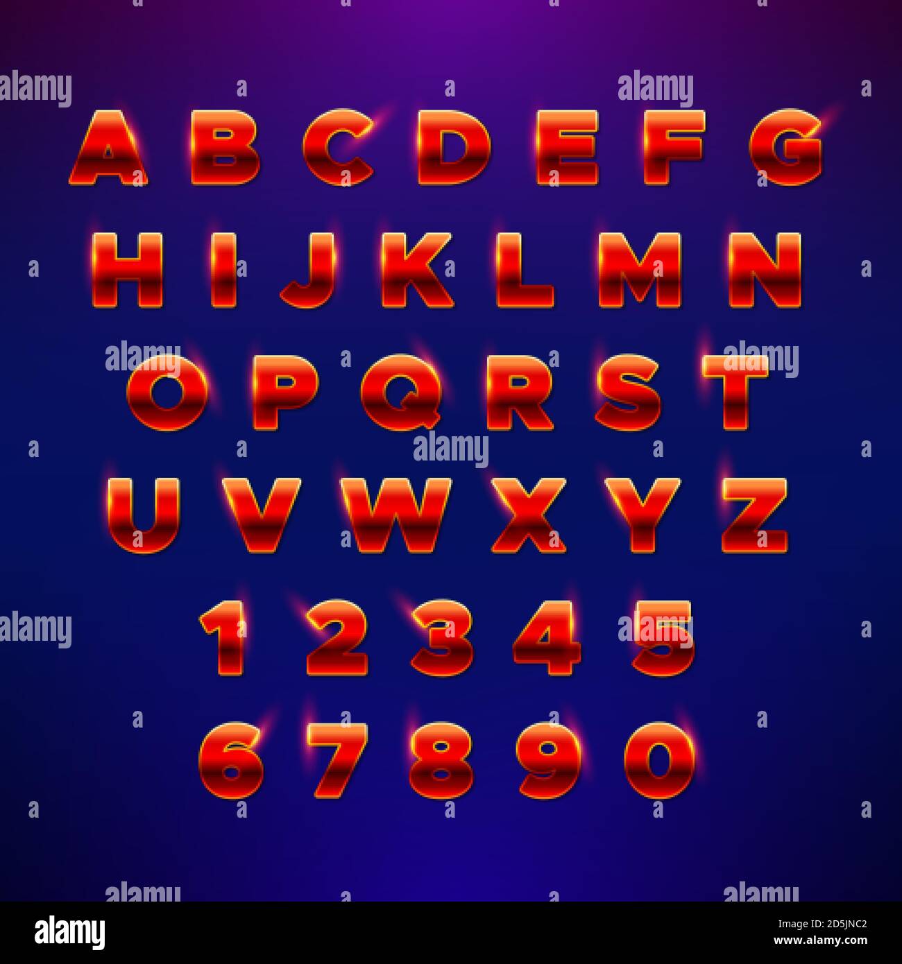 Alphabet festif rouge. Police lumineuse et lumières brillantes. Lettres et chiffres brillants vectoriels. Police élégante de luxe pour cartes de vœux, invita Illustration de Vecteur