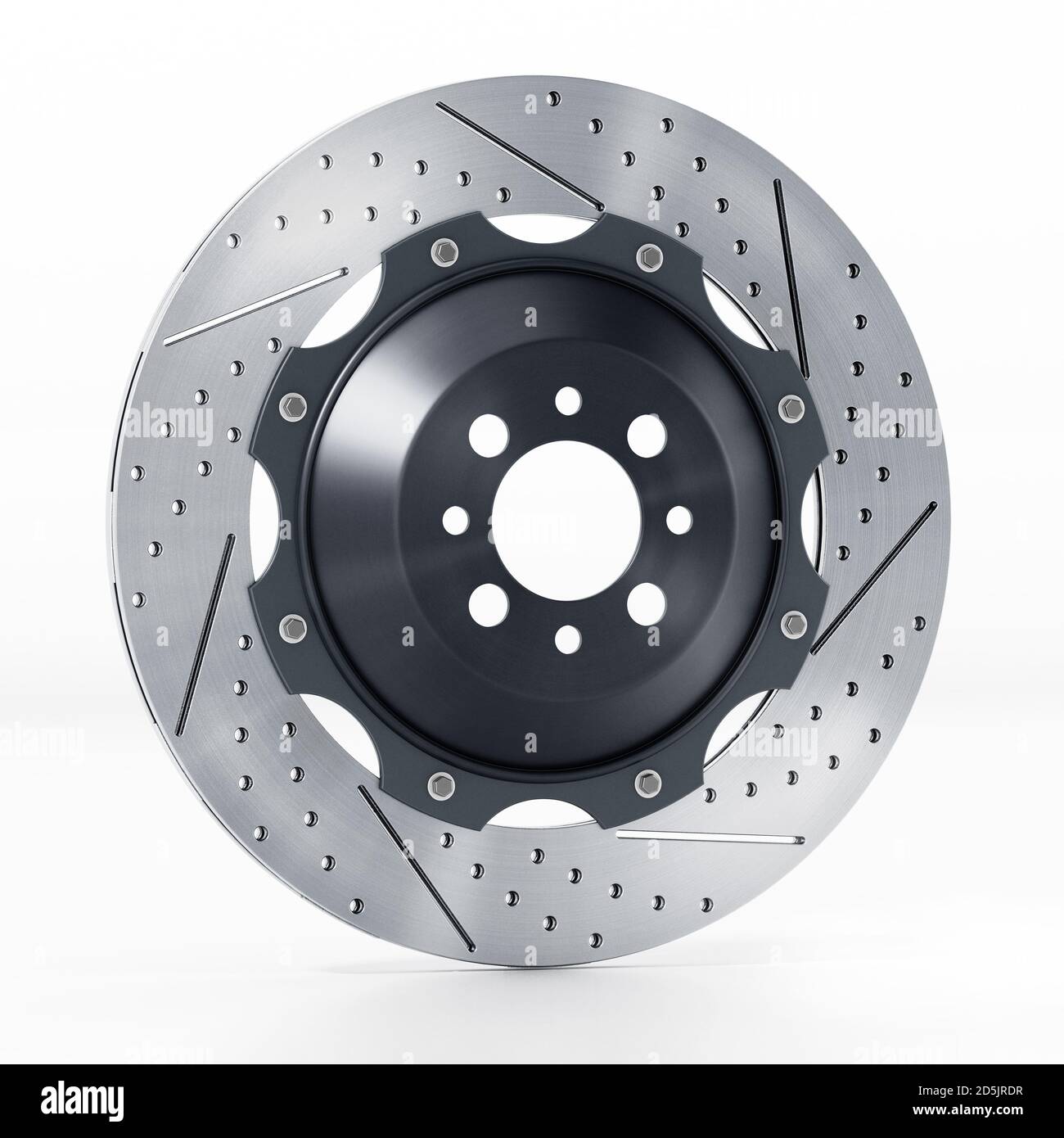 Disque de frein de performance isolé sur fond blanc. Illustration 3D. Banque D'Images