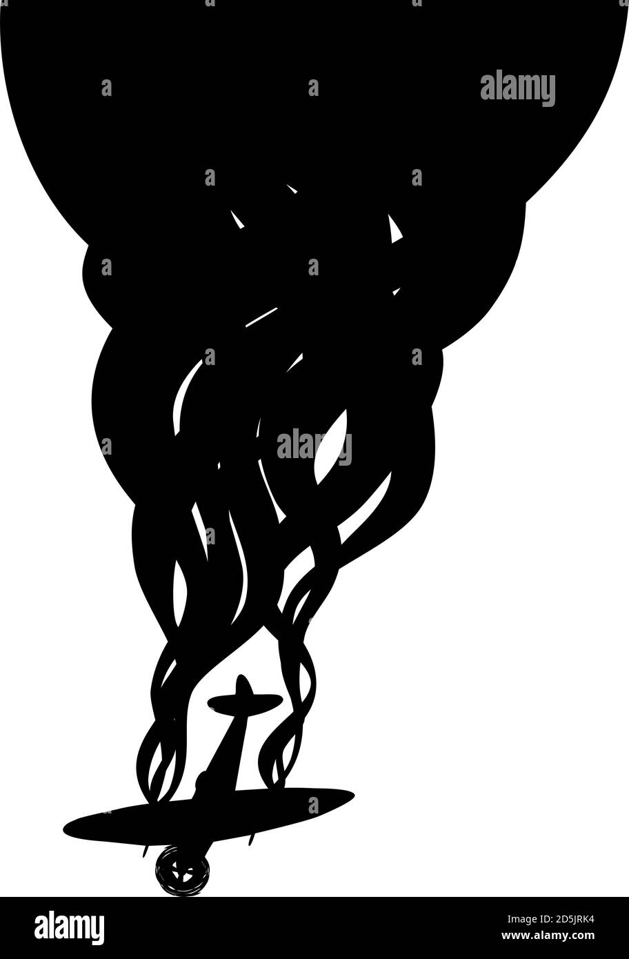 Silhouette vectorielle modifiable d'un avion de combat deux guerres mondiales des moteurs à fumée Illustration de Vecteur