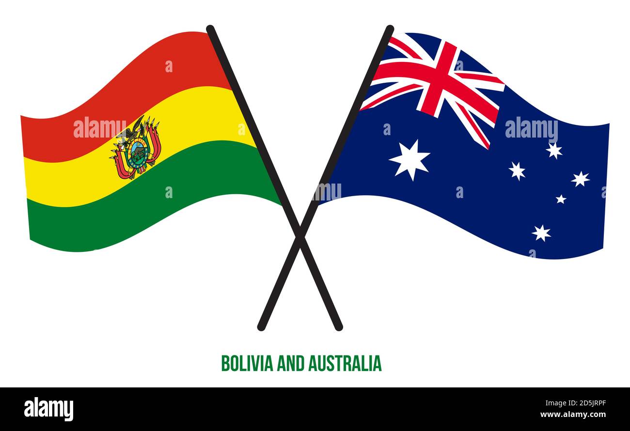 Bolivie et Australie drapeaux croisés et ondulant style plat. Proportion officielle. Corriger les couleurs. Illustration de Vecteur