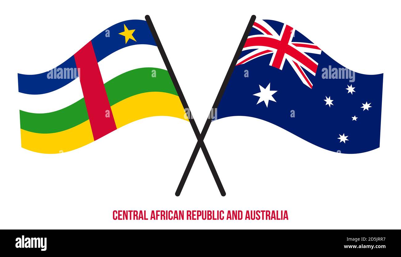 République centrafricaine et Australie drapeaux croisés et ondulés de style plat. Proportion officielle. Illustration de Vecteur