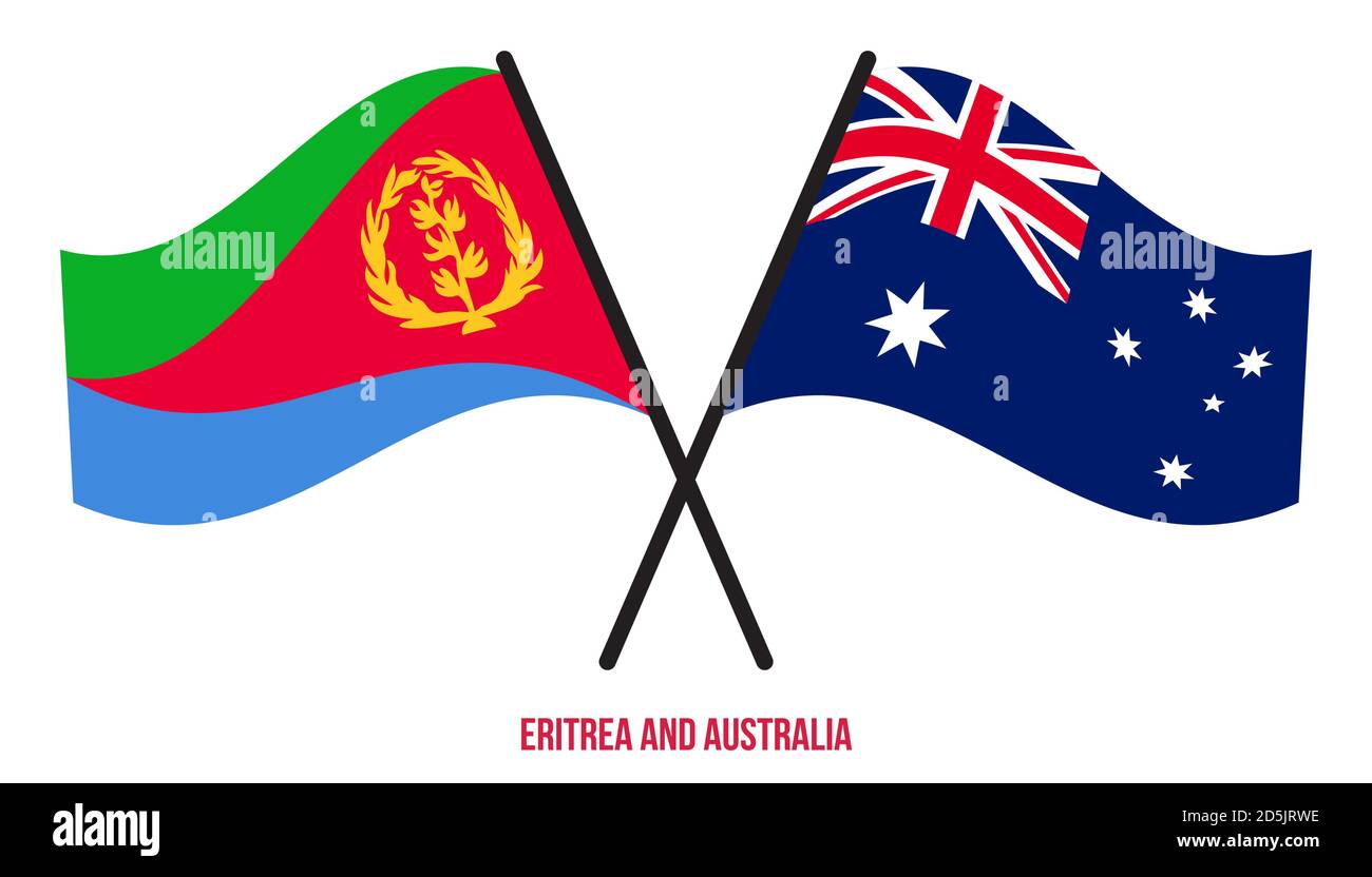 Erythrée et Australie drapeaux croisés et ondulés de style plat. Proportion officielle. Corriger les couleurs. Illustration de Vecteur