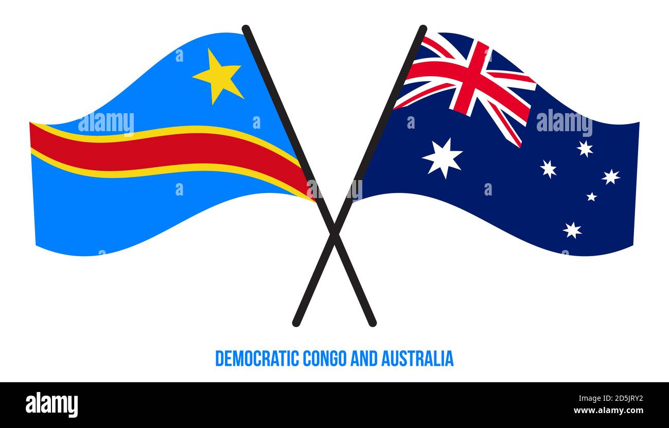 Congo démocratique et Australie drapeaux croisés et ondulés de style plat. Proportion officielle. Corriger les couleurs. Illustration de Vecteur