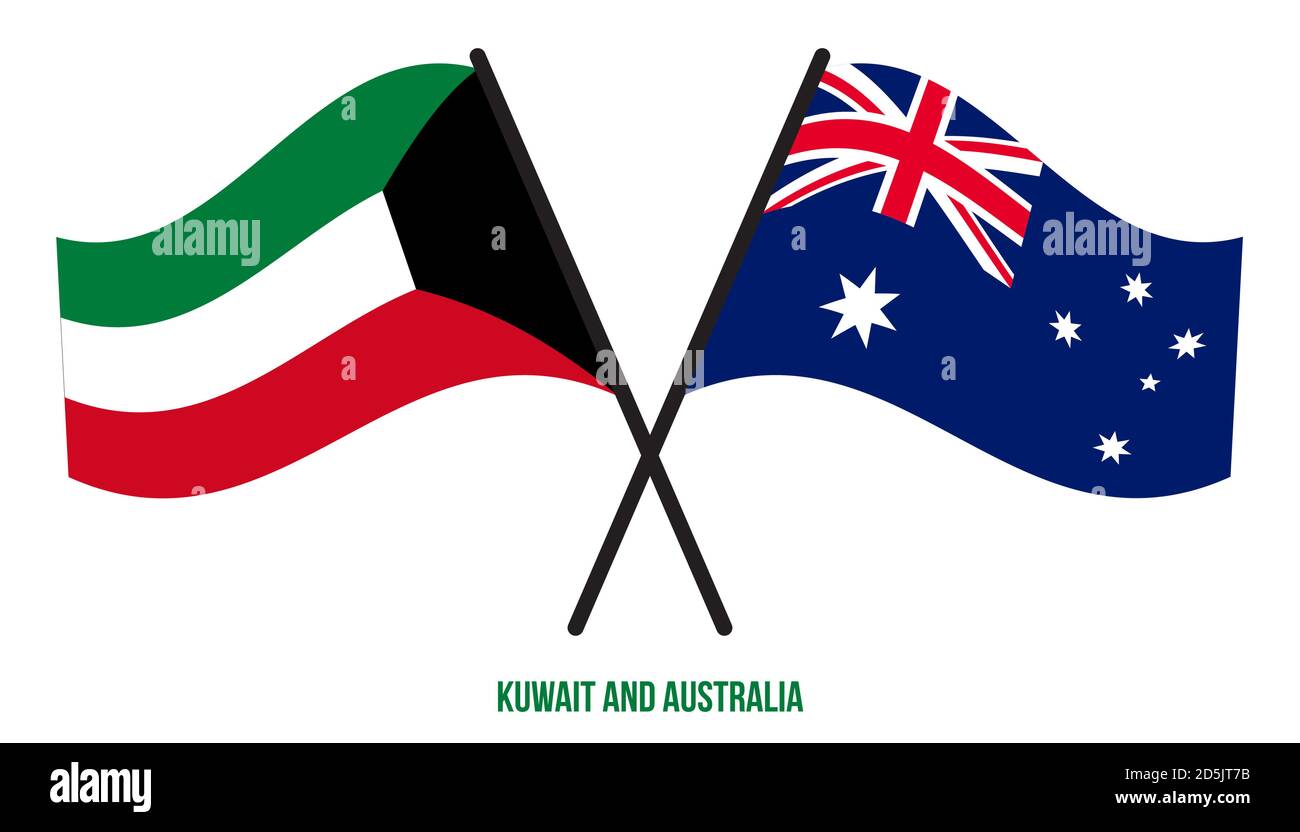 Koweït et Australie drapeaux croisés et de style à plat. Proportion officielle. Corriger les couleurs. Illustration de Vecteur