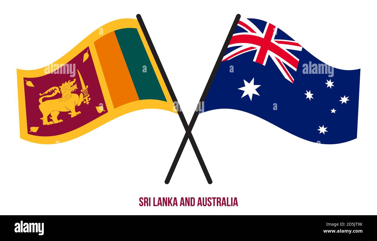 Le Sri Lanka et l'Australie drapeaux croisés et ondulant le style plat. Proportion officielle. Corriger les couleurs. Illustration de Vecteur
