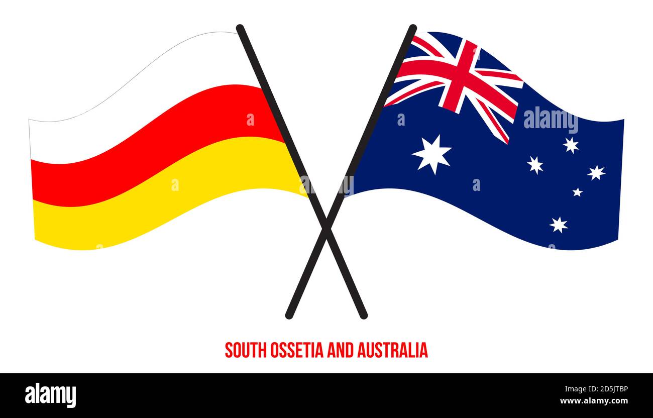 Les drapeaux d'Ossétie du Sud et d'Australie sont croisés et agissaient de style plat. Proportion officielle. Corriger les couleurs. Illustration de Vecteur