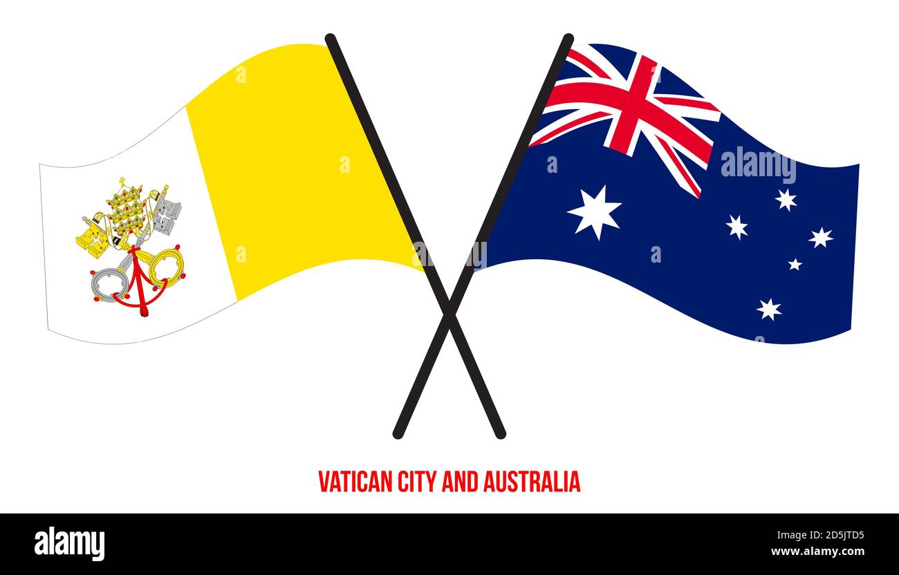 La Cité du Vatican et l'Australie ont traversé des drapeaux et ont fait des signes de style plat. Proportion officielle. Corriger les couleurs. Illustration de Vecteur