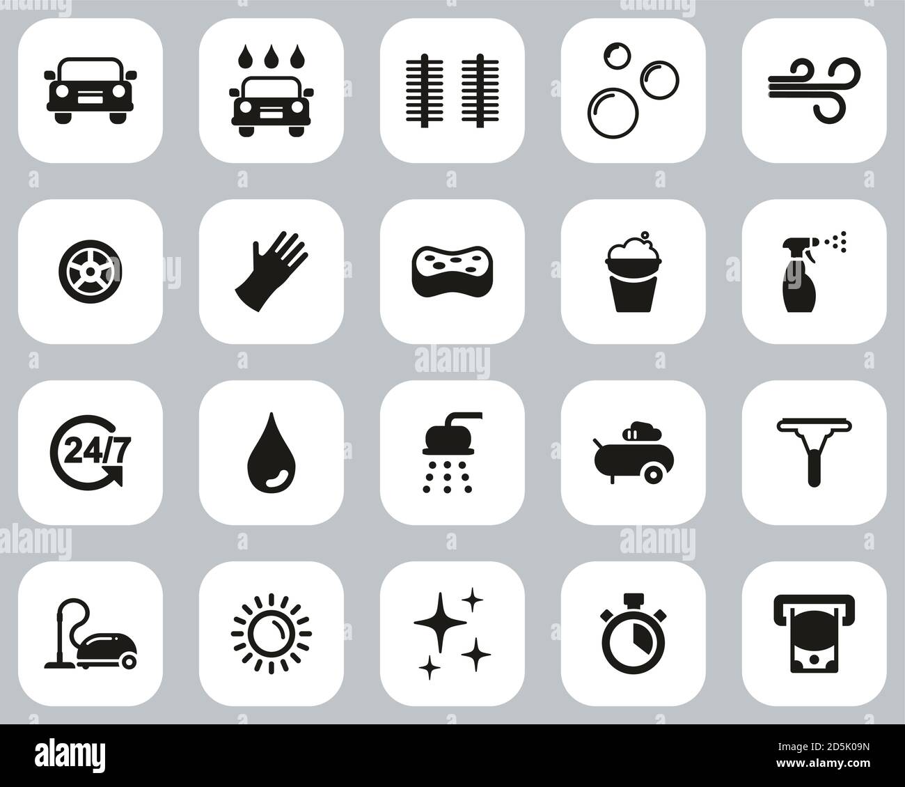 Ensemble de design plat noir et blanc pour icônes de lavage de voiture grand Illustration de Vecteur