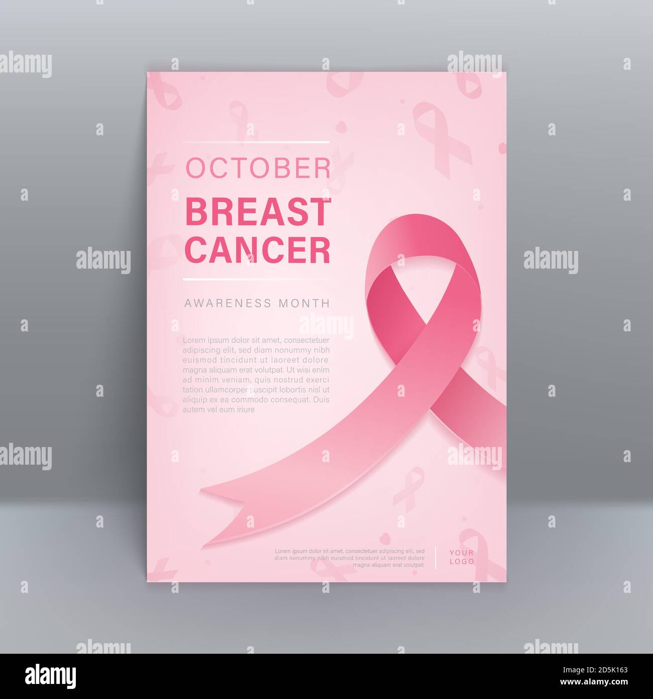 Fond créatif rose pastel de sensibilisation au cancer du sein avec ruban dans Format brochure A4 Illustration de Vecteur