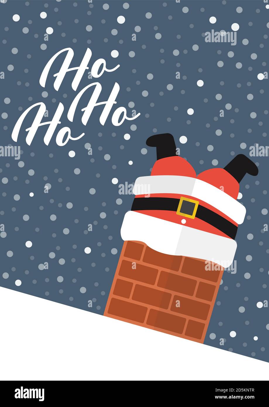 Le Père Noël a collé dans la cheminée avec le texte Ho Ho Ho Ho Ho. Affiche de carte de vœux. Illustration vectorielle Illustration de Vecteur