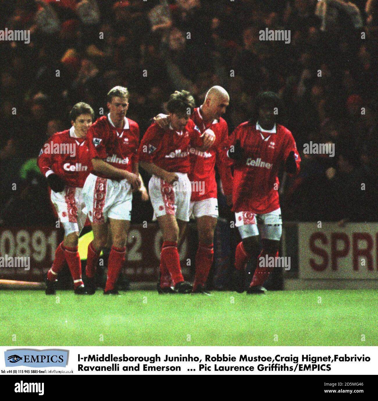 l-rMiddlesborough Juninho, Robbie Mustoe, Craig Hignet, Fabrivio Ravanelli et Emerson Banque D'Images