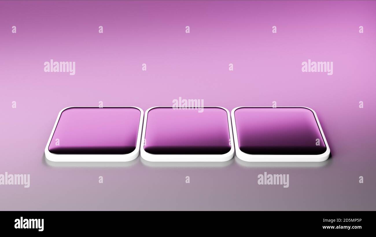 Illustration 3D de carreaux carrés violets avec surface brillante brillante, design minimaliste, concept technologique futuriste, rendu cgi Banque D'Images