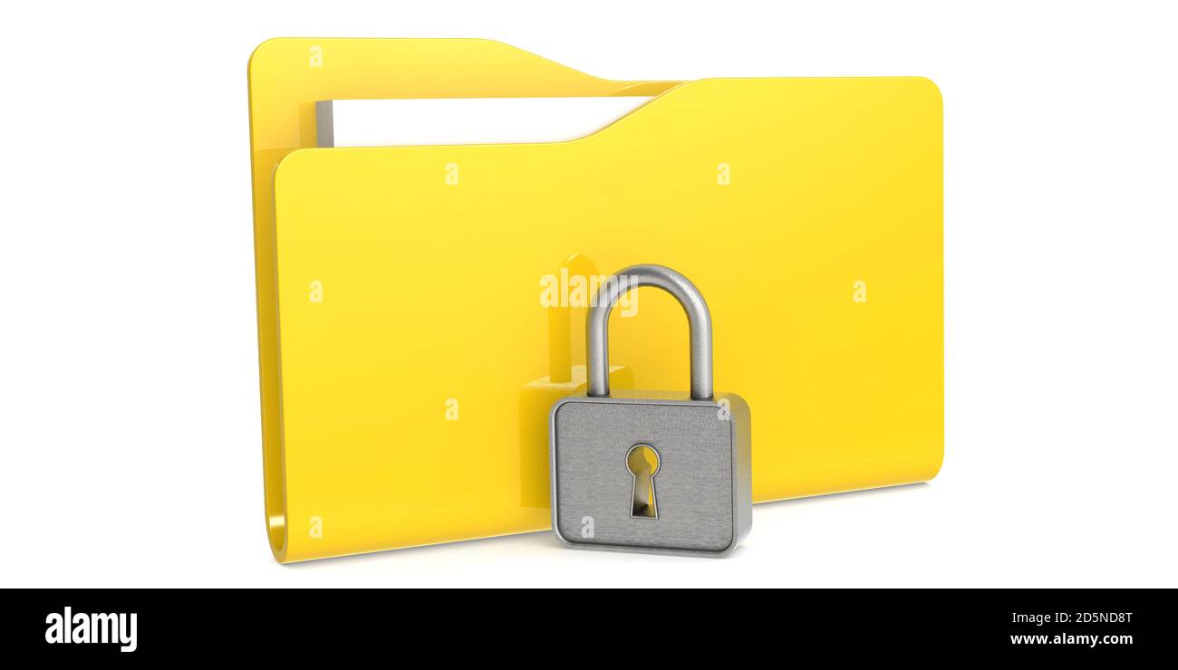 Dossier jaune avec cadenas. Concept de sécurité des données, rendu 3D Photo  Stock - Alamy