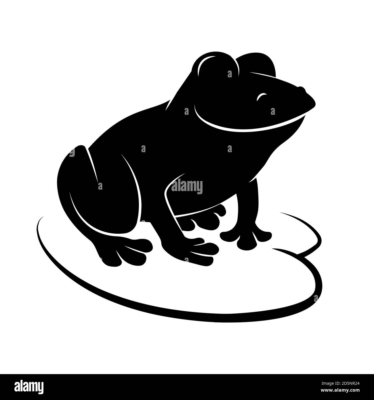 Grenouille souriante assise sur une feuille de Lily. Logo ou icône silhouette noire. Illustration vectorielle isolée sur fond blanc Illustration de Vecteur