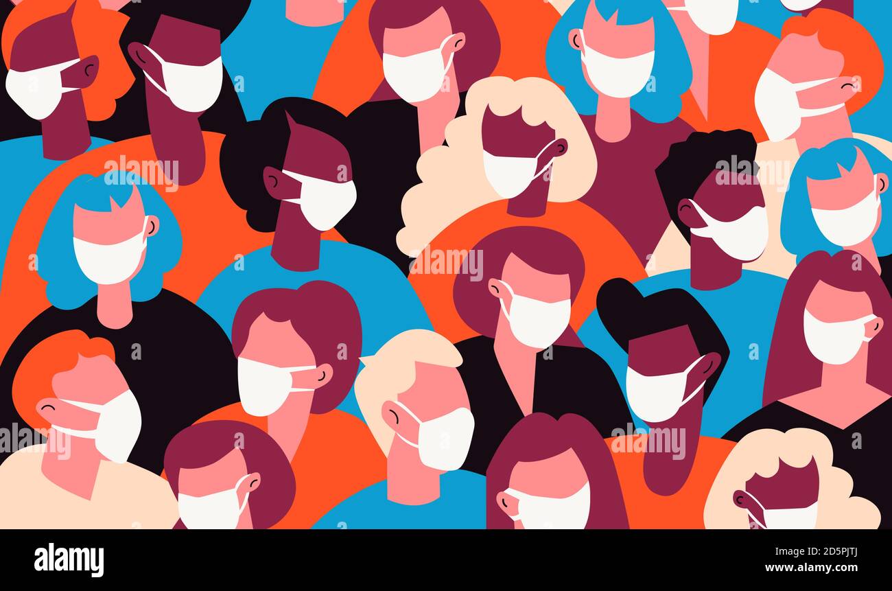 Personnes portant un masque facial. Illustration du vecteur COVID-19. Communication dans le masque de visage Illustration de Vecteur