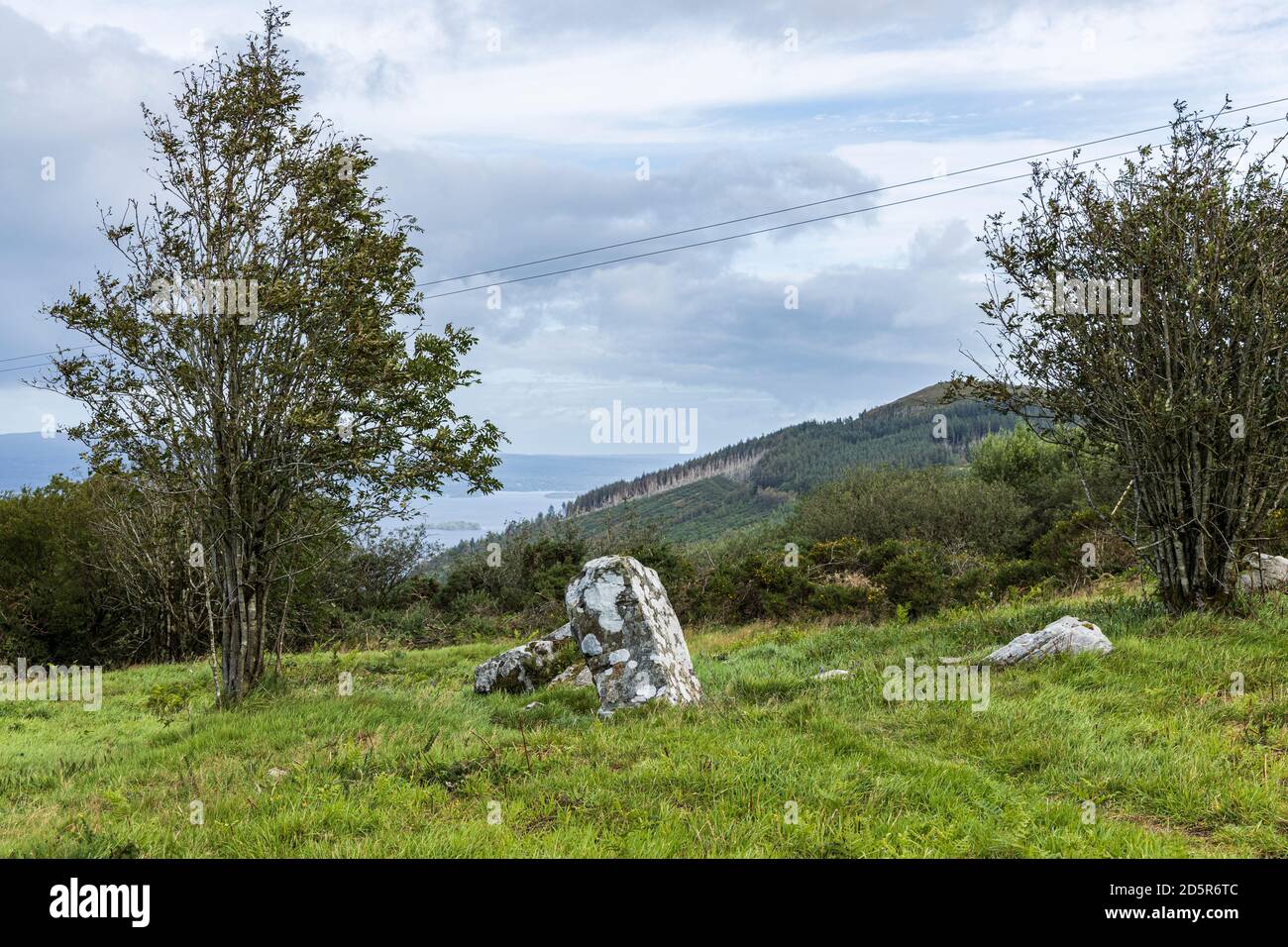 Marqueurs de pierres sur les tombes du lieu de sépulture de Leinstermen à Tountinna, Tonn Toinne, dans les montagnes ARRA sur la route Lough Derg, comté de Tipperary, I Banque D'Images