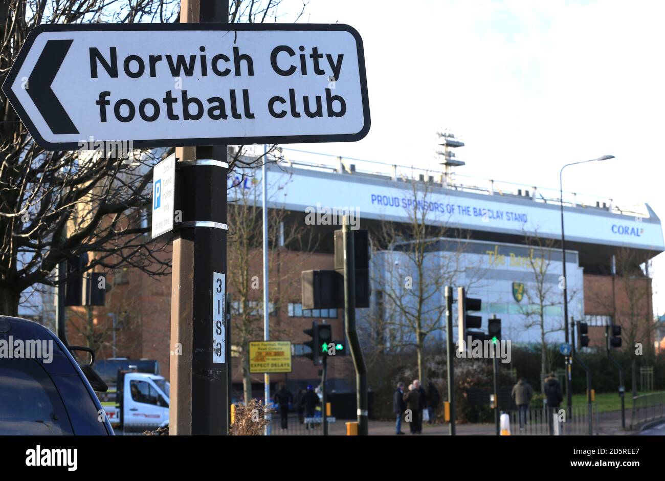 Signalisation à l'extérieur de Carrow Road avant le match entre Norwich City et Birmingham City. Banque D'Images