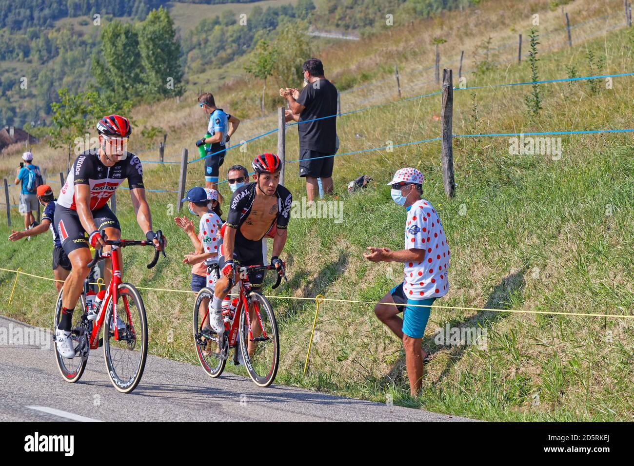 REVEL, FRANCE, 15 septembre 2020 : Caleb Ewan en difficulté sur une montée du Tour de France. Tour de France a été décrit comme la plus pressetée du monde Banque D'Images