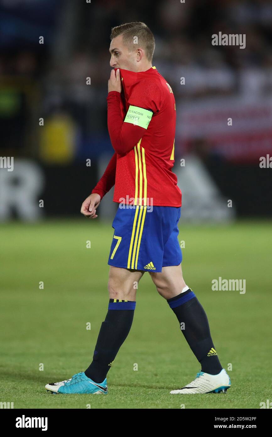 Gerard Deulofeu d'Espagne souliers sa déjection après le match Banque D'Images