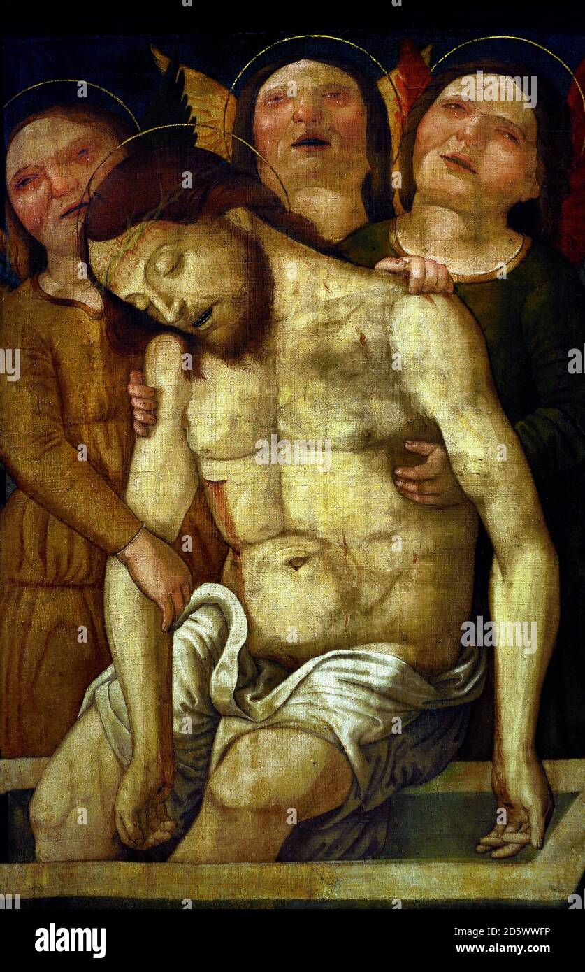 The Dead Christ soutenu par Mourning Angels 1475-1500 Anonyme, artiste-peintre inconnu, Nord de l'Italie, Italien Banque D'Images
