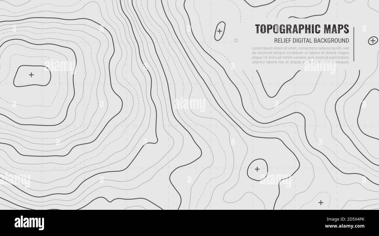 Hauteur stylisée du contour topographique en lignes. Concept d'un schéma de géographie conditionnelle et d'un parcours de terrain. Illustration vectorielle. Illustration vectorielle abstraite en gris. Illustration de Vecteur