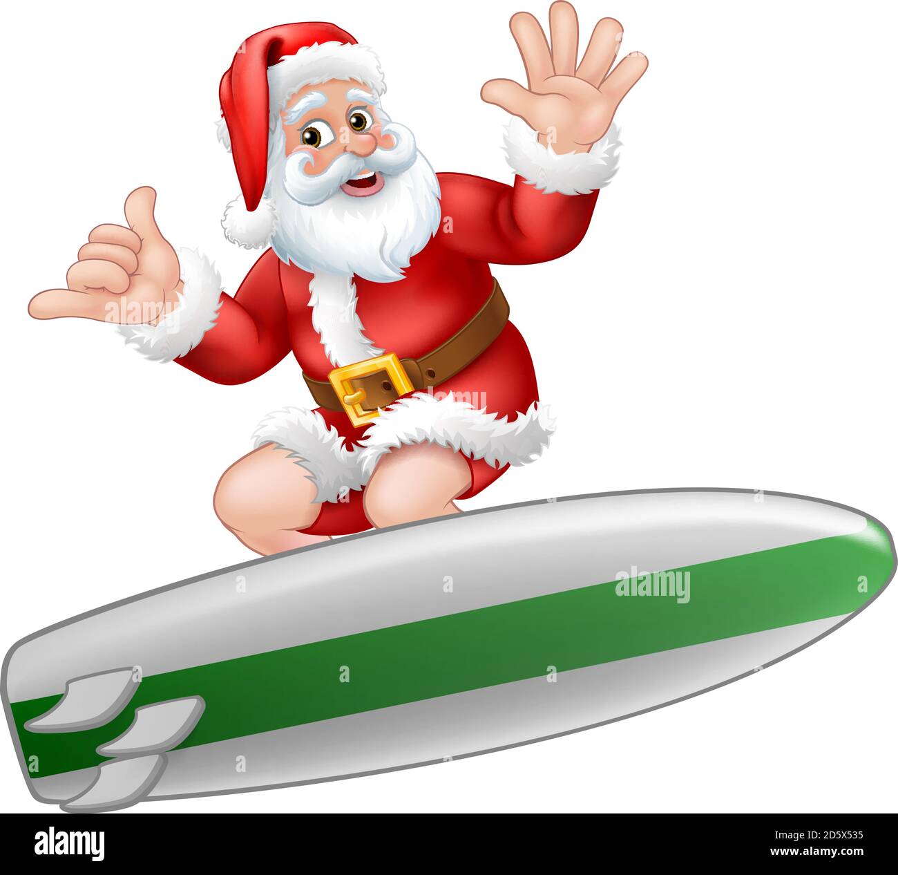 Santa Surfing sur Surf Board Shaka main Cartoon Illustration de Vecteur