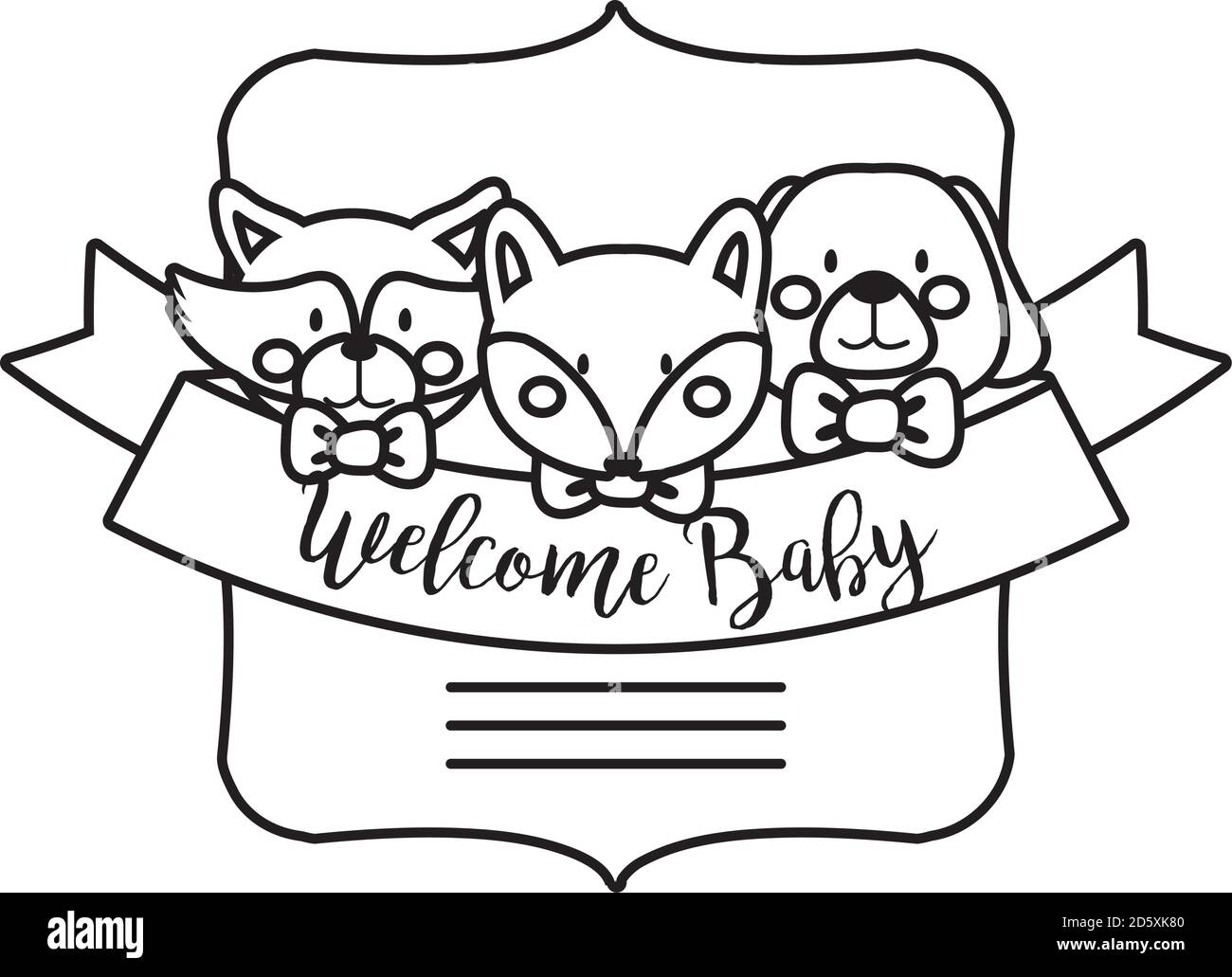 Carte De Cadre De Douche De Bebe Avec Animaux Et Lettre De Bebe De Bienvenue Motif D Illustration Vectoriel De Style Ligne Image Vectorielle Stock Alamy