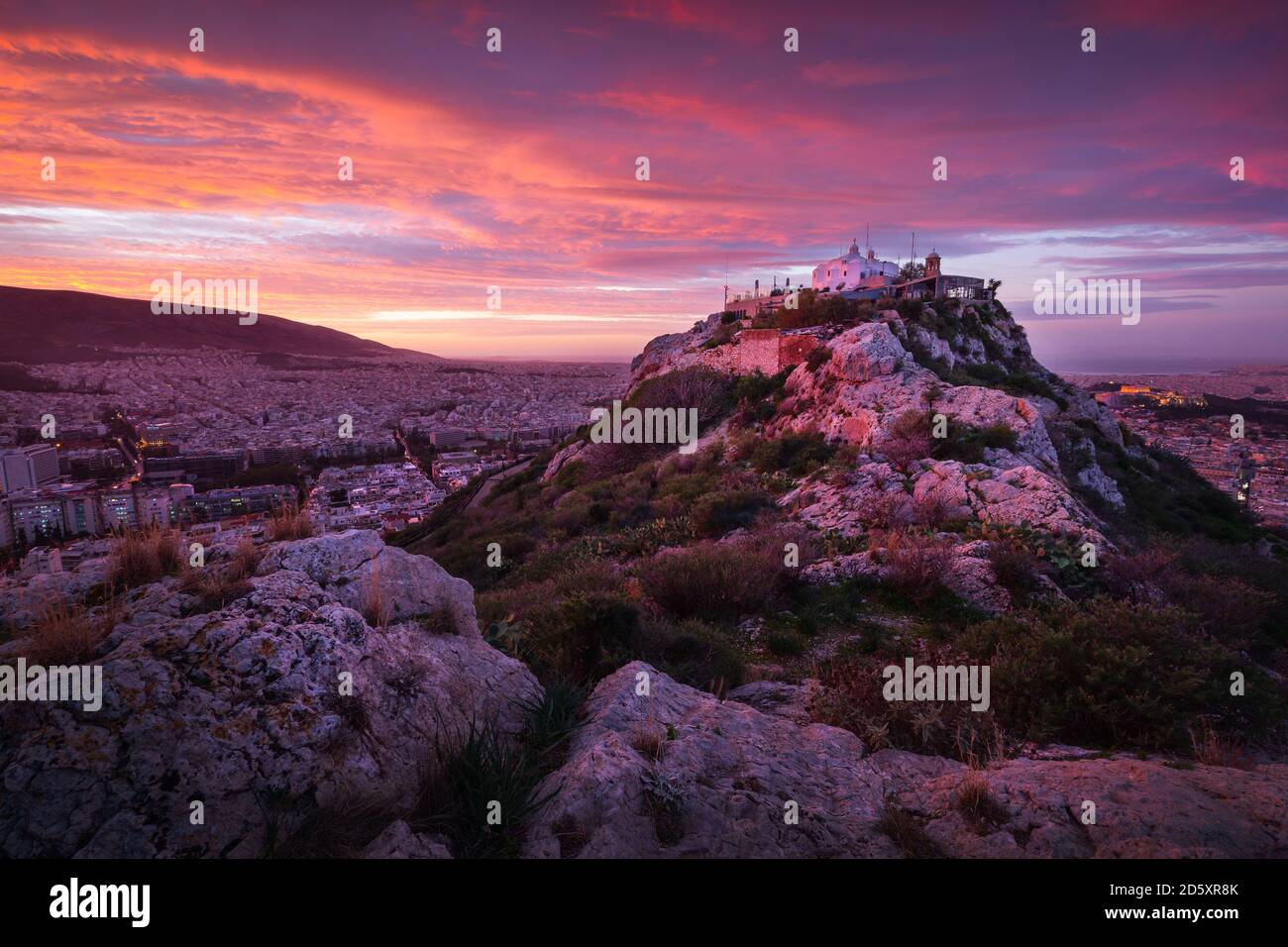Matin d'Athènes à partir de l'un des sommets de la colline du Lycabette, Grèce. Banque D'Images