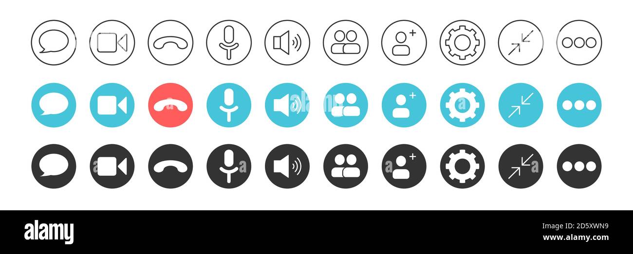 Ensemble d'icônes pour les appels vidéo, les conférences Web ou la conception de webinaires professionnels. Illustration de Vecteur