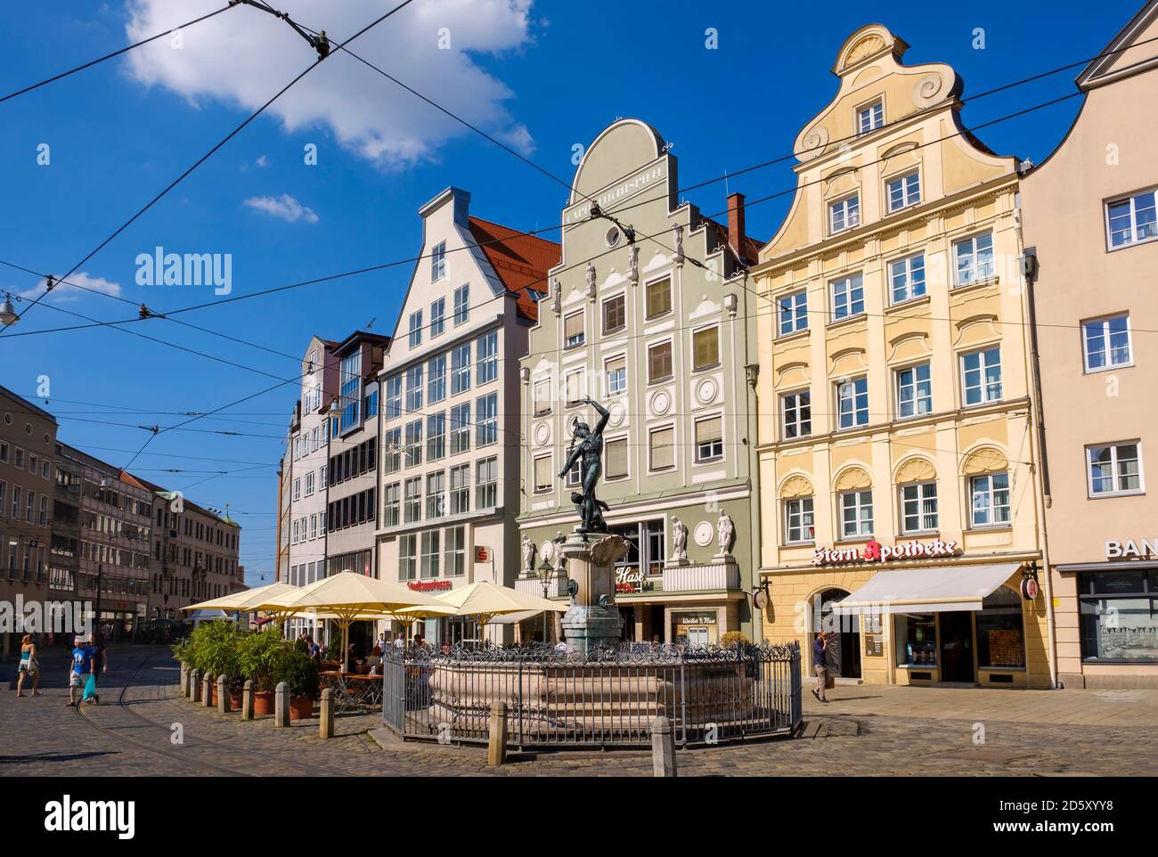 Allemagne, Bavière, Augsbourg, Fontaine de Mercure, Maximilianstrasse Banque D'Images