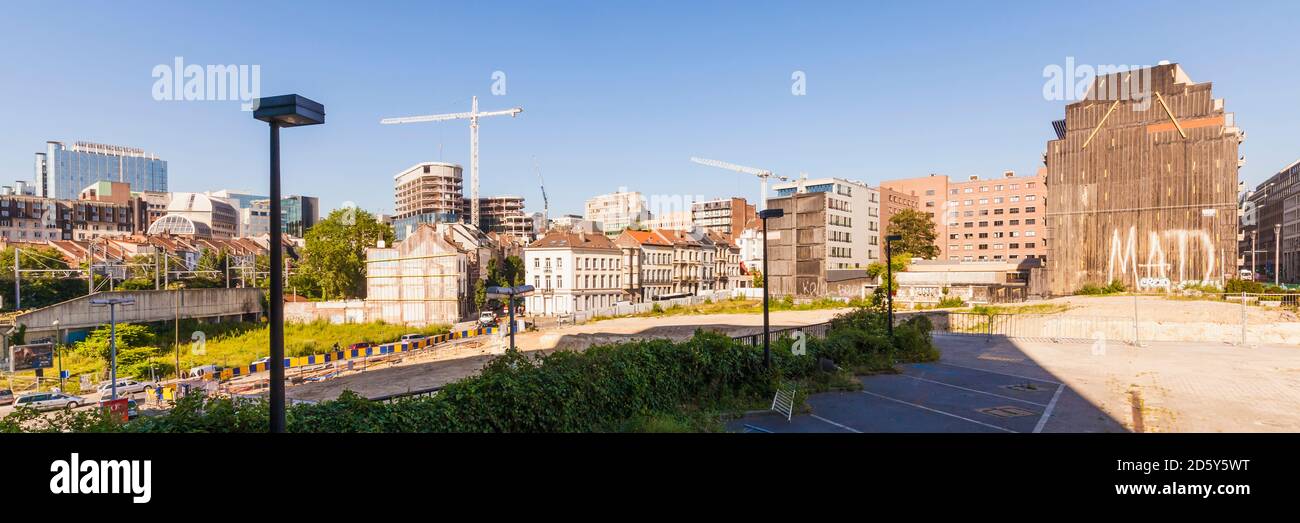 Belgique, Bruxelles, vue de quartier européen avec les grues de construction Banque D'Images