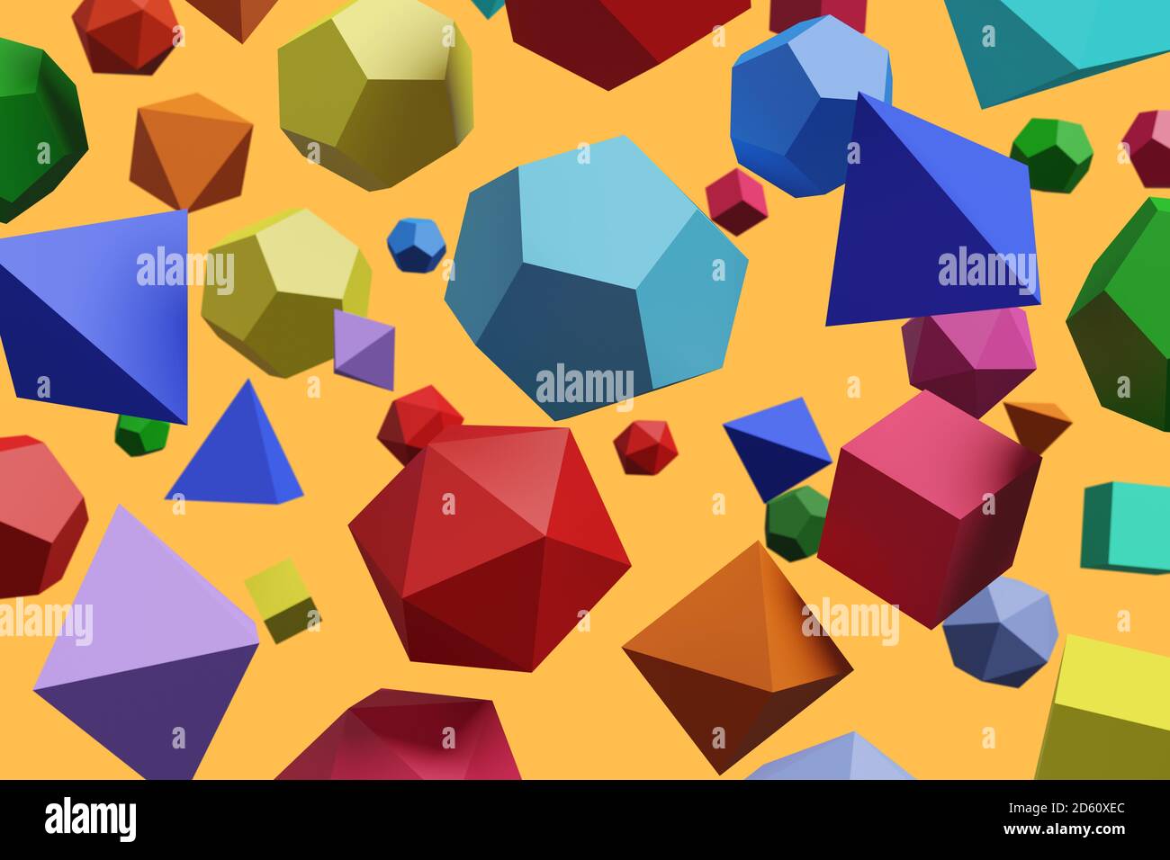 Polyèdre de différentes couleurs. Solides platoniques. illustration 3d. Banque D'Images