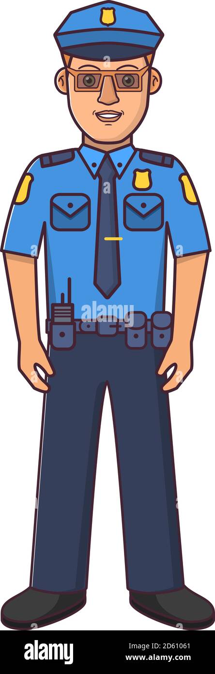 Personnage de dessin animé d'officier de police. Homme de police en uniforme. Illustration de Vecteur