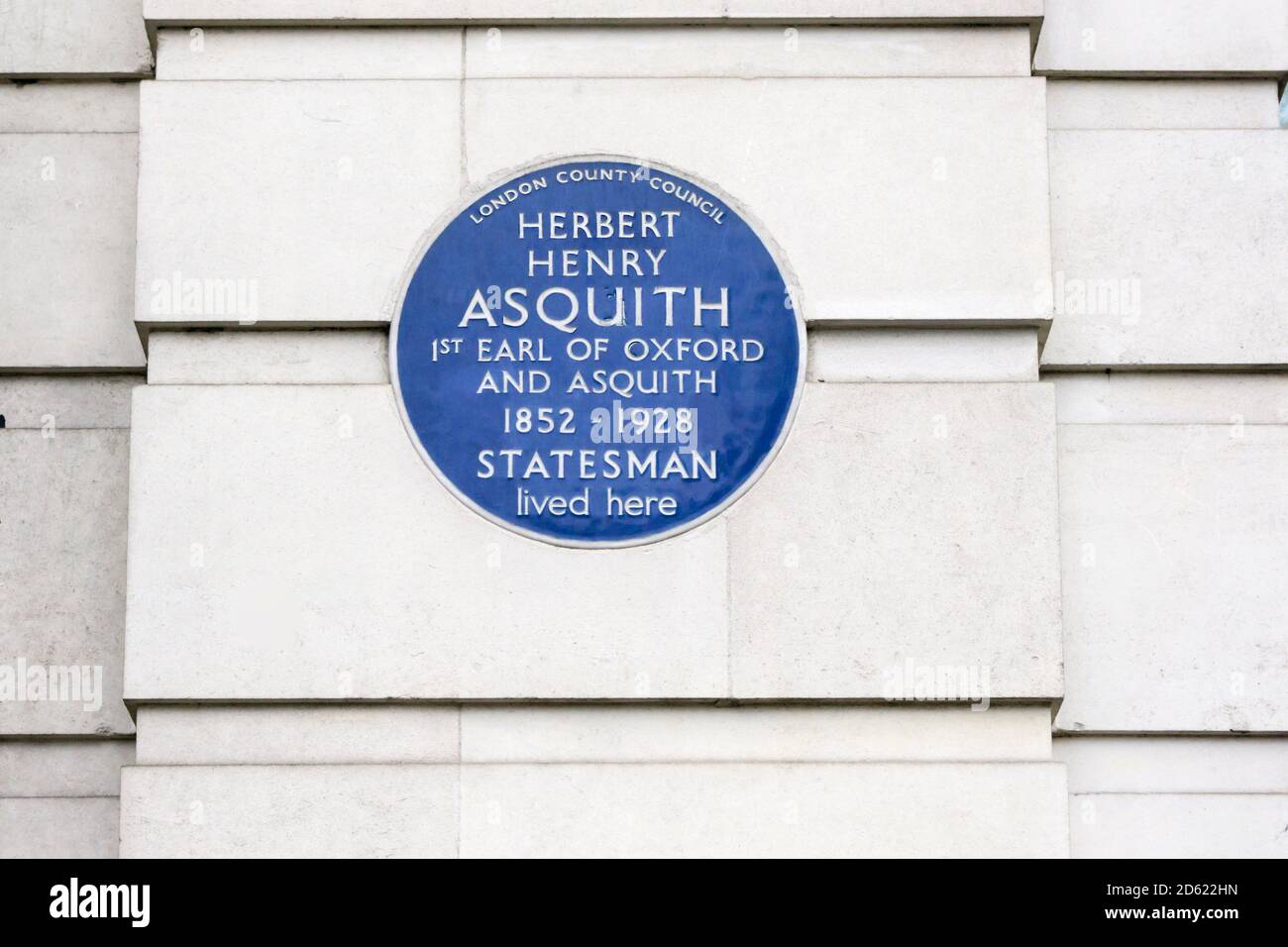 Plaque bleue sur la maison de Herbert Henry Asquith à Cavendish Square, Londres. Banque D'Images