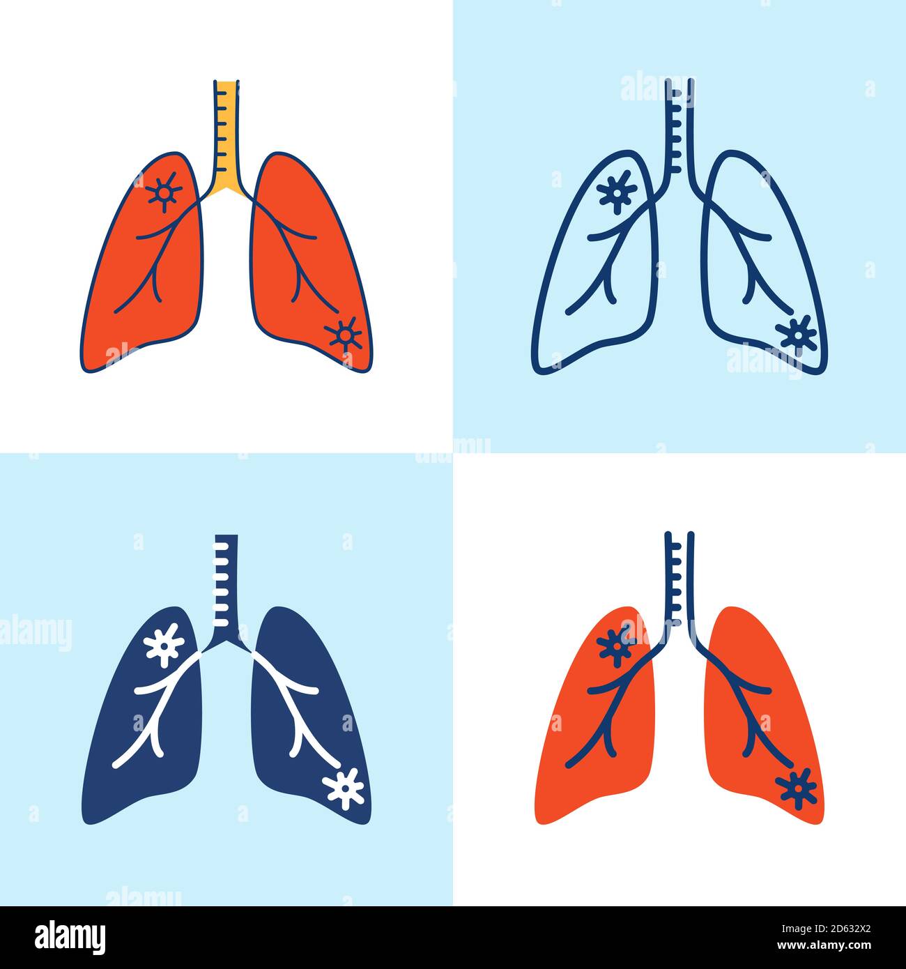 Icône de pneumonie pulmonaire définie en style de ligne Illustration de Vecteur