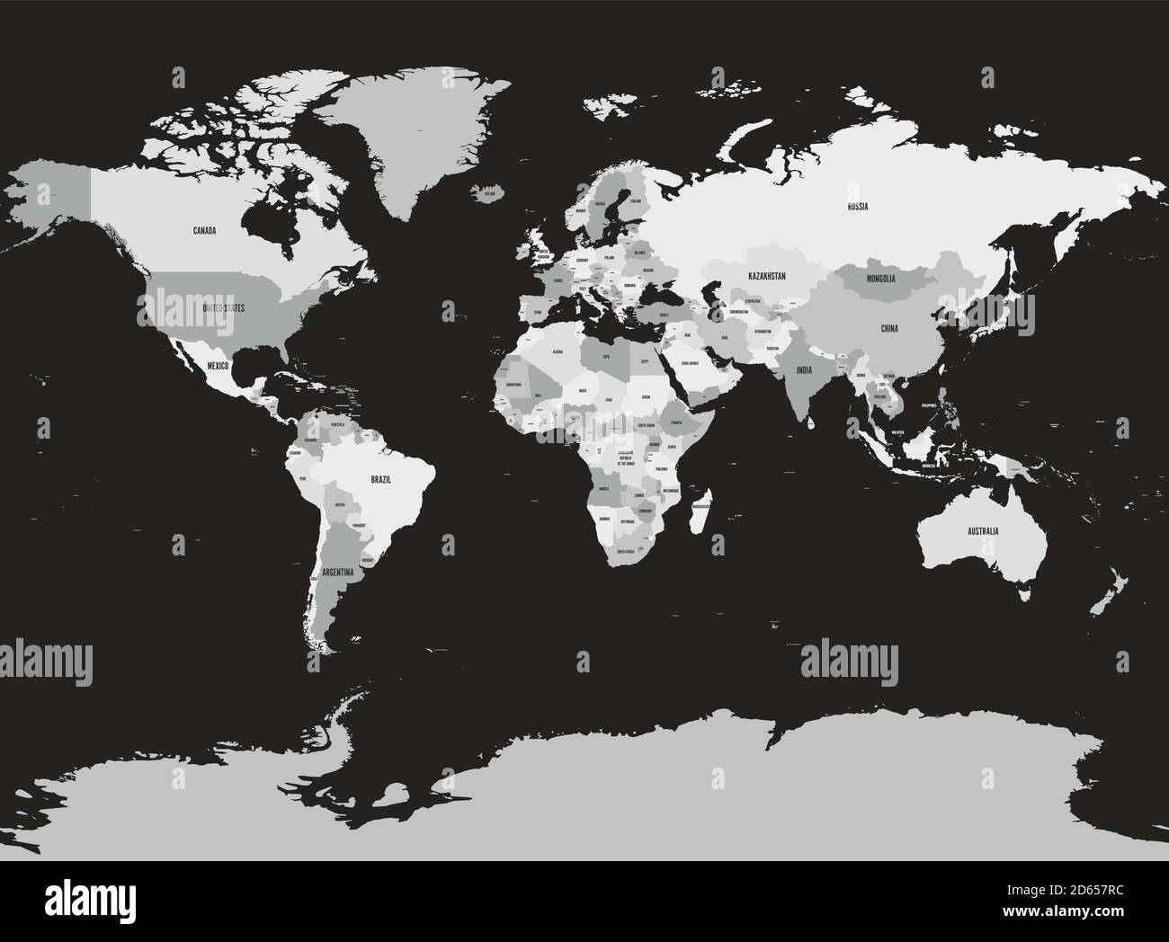 Carte du monde en quatre nuances de gris. Illustration vectorielle. Illustration de Vecteur