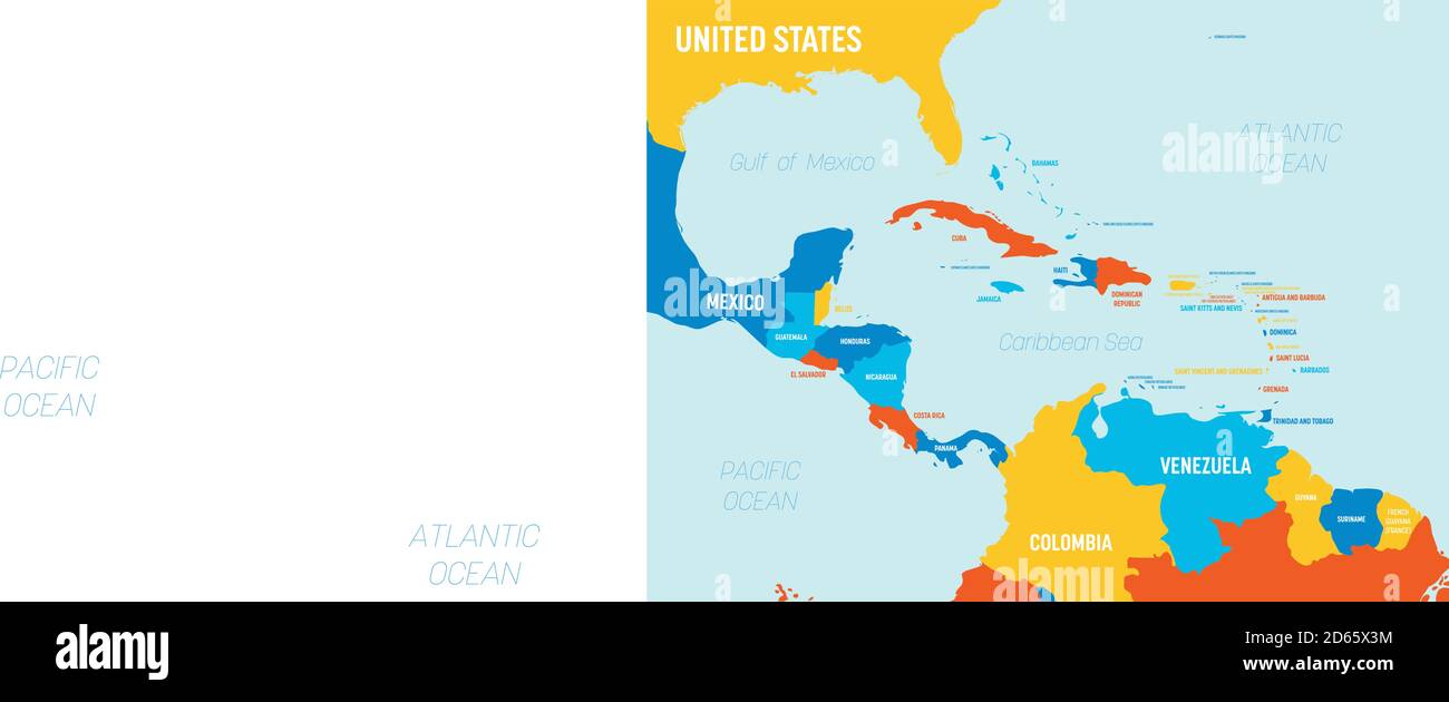 Carte d'Amérique centrale - 4 couleurs vives. Carte politique détaillée  haute région de l'Amérique centrale et des Caraïbes avec étiquetage des  noms de pays, d'océan et de mer Image Vectorielle Stock -