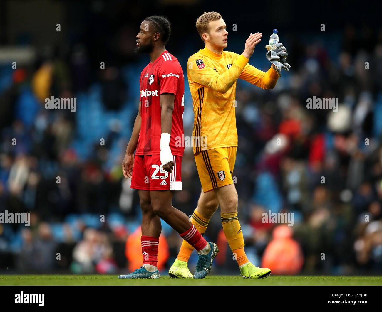 Josh Onomah de Fulham (à gauche) et le gardien de but Marek Rodak applaudissent les fans après le coup de sifflet final Banque D'Images