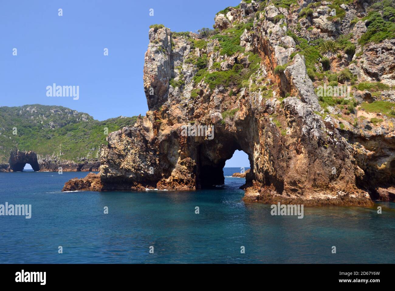 L'île d'Archway, Tawhiti Rahi, réserve naturelle de Poor Knights Islands, Bay of Islands, Île du Nord, Nouvelle-Zélande Banque D'Images