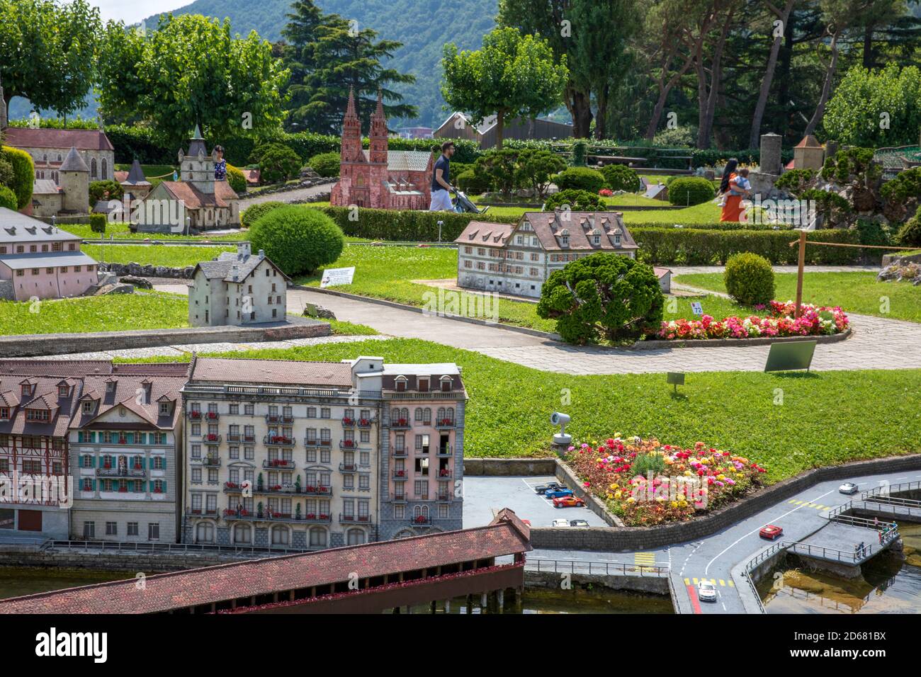 Vue sur Swissminiatur, parc miniature en plein air situé à Melide, sur les rives du lac de Lugano, Melide, Lugano, Suisse, Europe. Banque D'Images