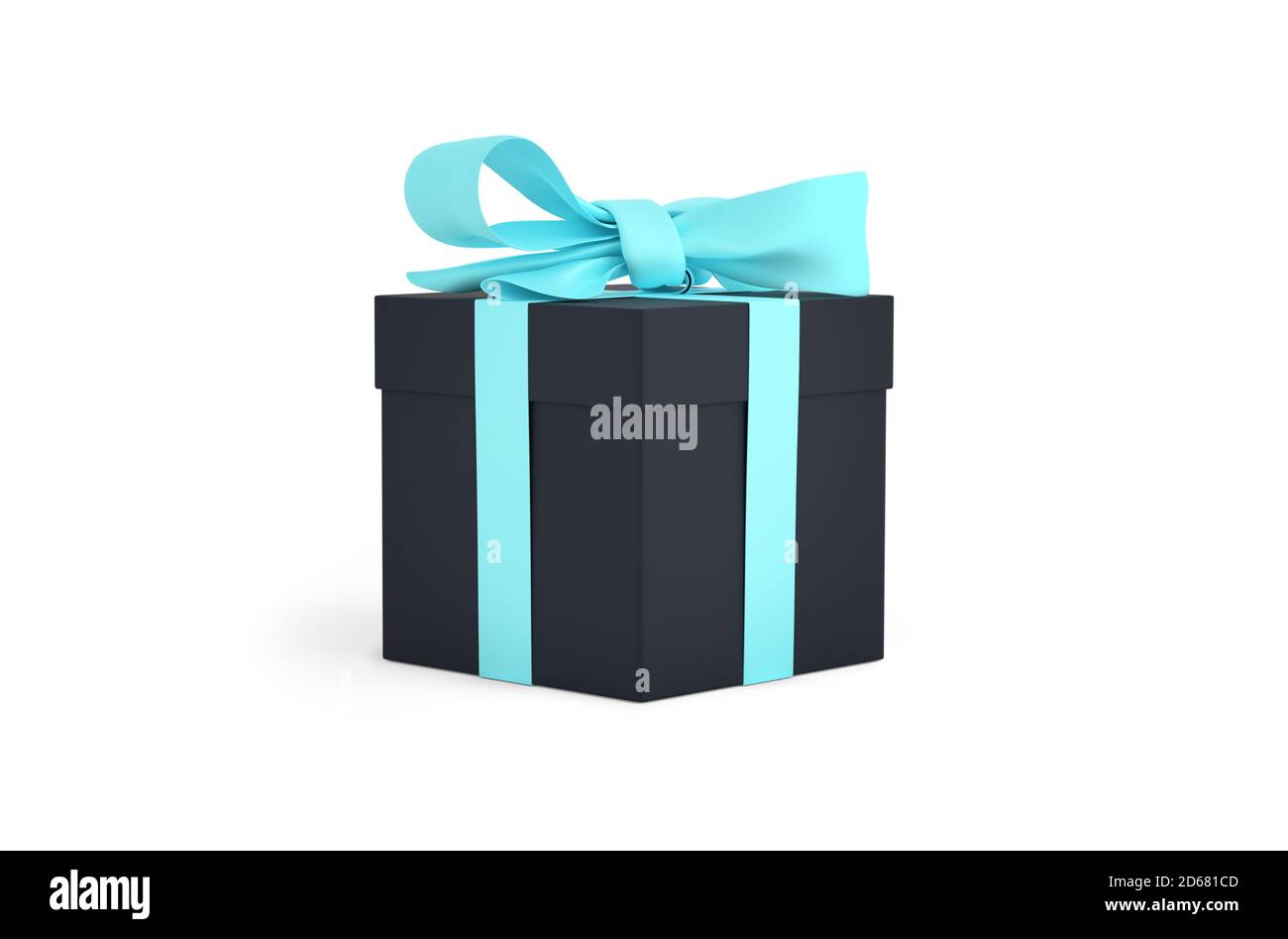 Boîte noire cadeau de Noël avec ruban bleu. Cadeau d'anniversaire avec amour. Joyeux cadeau de fête. Rendu 3D Banque D'Images