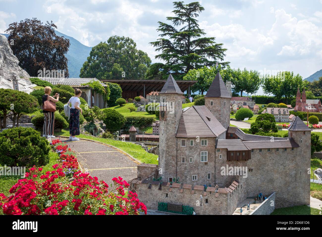 Vue sur Swissminiatur, parc miniature en plein air situé à Melide, sur les rives du lac de Lugano, Melide, Lugano, Suisse, Europe. Banque D'Images